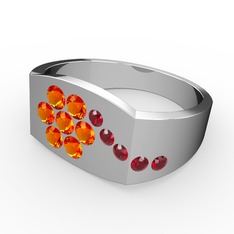 Garnet ve sitrin 18 ayar beyaz altın yüzük