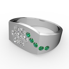 Yeşil kuvars ve beyaz zirkon 8 ayar beyaz altın yüzük