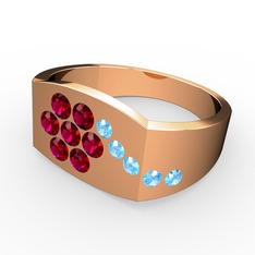 Akuamarin ve rodolit garnet 14 ayar rose altın yüzük