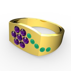 Gardenia Çiçek Yüzük - Kök zümrüt ve ametist 14 ayar altın yüzük #1ifalc9