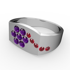 Garnet ve ametist 8 ayar beyaz altın yüzük
