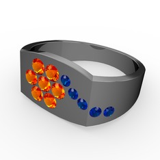 Lab safir ve sitrin 925 ayar siyah rodyum kaplama gümüş yüzük