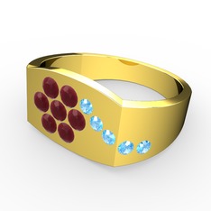 Gardenia Çiçek Yüzük - Akuamarin ve kök yakut 925 ayar altın kaplama gümüş yüzük #1izyjno