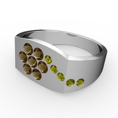 Peridot ve dumanlı kuvars 18 ayar beyaz altın yüzük