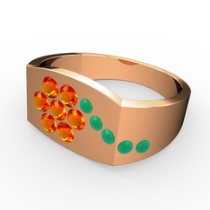 Gardenia Çiçek Yüzük - Kök zümrüt ve sitrin 18 ayar rose altın yüzük #1j7e967