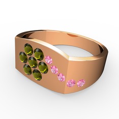 Pembe kuvars ve peridot 14 ayar rose altın yüzük