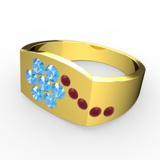 Gardenia Çiçek Yüzük - Kök yakut ve akuamarin 18 ayar altın yüzük #1kkrt0p