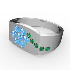 Gardenia Çiçek Yüzük - Yeşil kuvars ve akuamarin 925 ayar gümüş yüzük #1lftapf