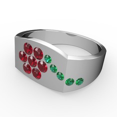 Gardenia Çiçek Yüzük - Yeşil kuvars ve garnet 18 ayar beyaz altın yüzük #1lu72fg