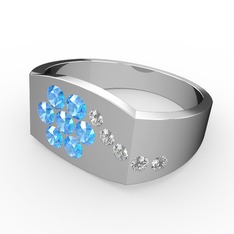 Gardenia Çiçek Yüzük - Swarovski ve akuamarin 8 ayar beyaz altın yüzük #1n05ctk