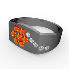 Gardenia Çiçek Yüzük - Swarovski ve sitrin 925 ayar siyah rodyum kaplama gümüş yüzük #1n1ho8j