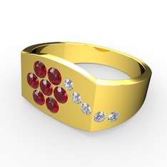 Gardenia Çiçek Yüzük - Beyaz zirkon ve garnet 8 ayar altın yüzük #1n2i8av