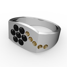 Gardenia Çiçek Yüzük - Dumanlı kuvars ve siyah zirkon 8 ayar beyaz altın yüzük #1n6t4g4