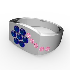 Pembe kuvars ve lab safir 14 ayar beyaz altın yüzük