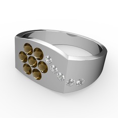 Gardenia Çiçek Yüzük - Swarovski ve dumanlı kuvars 14 ayar beyaz altın yüzük #1och6qk