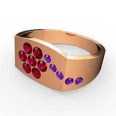 Gardenia Çiçek Yüzük - Ametist ve rodolit garnet 14 ayar rose altın yüzük #1pja1th