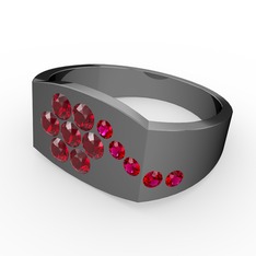 Gardenia Çiçek Yüzük - Rodolit garnet ve garnet 925 ayar siyah rodyum kaplama gümüş yüzük #1prmdmr