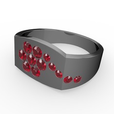 Gardenia Çiçek Yüzük - Garnet 925 ayar siyah rodyum kaplama gümüş yüzük #1q4x32n