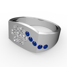 Lab safir ve swarovski 8 ayar beyaz altın yüzük