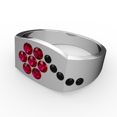 Gardenia Çiçek Yüzük - Siyah zirkon ve rodolit garnet 18 ayar beyaz altın yüzük #1r2q9w0