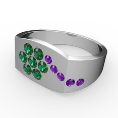 Ametist ve yeşil kuvars 8 ayar beyaz altın yüzük