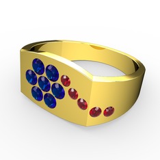Garnet ve lab safir 18 ayar altın yüzük
