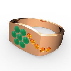 Gardenia Çiçek Yüzük - Sitrin ve kök zümrüt 14 ayar rose altın yüzük #1s6fza5