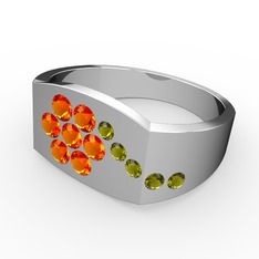 Peridot ve sitrin 8 ayar beyaz altın yüzük