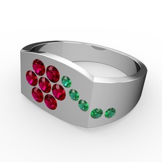 Gardenia Çiçek Yüzük - Yeşil kuvars ve rodolit garnet 18 ayar beyaz altın yüzük #1tt2suh