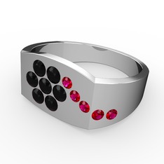 Gardenia Çiçek Yüzük - Rodolit garnet ve siyah zirkon 925 ayar gümüş yüzük #1u5vaox