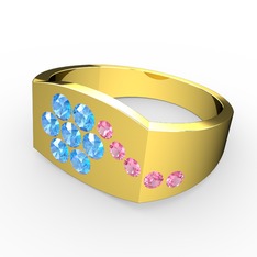 Pembe kuvars ve akuamarin 18 ayar altın yüzük