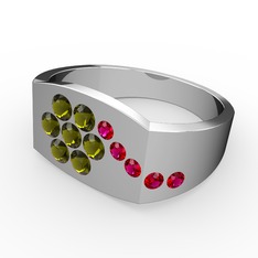 Gardenia Çiçek Yüzük - Rodolit garnet ve peridot 18 ayar beyaz altın yüzük #1v2ilmy