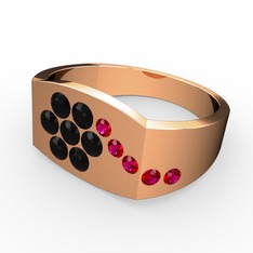 Rodolit garnet ve siyah zirkon 14 ayar rose altın yüzük