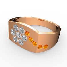 Gardenia Çiçek Yüzük - Sitrin ve beyaz zirkon 8 ayar rose altın yüzük #1wos9gs