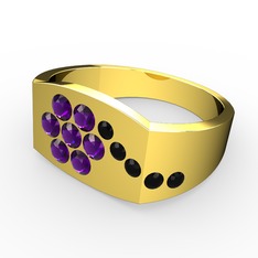 Gardenia Çiçek Yüzük - Siyah zirkon ve ametist 8 ayar altın yüzük #1wq6cu4