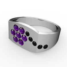 Gardenia Çiçek Yüzük - Siyah zirkon ve ametist 18 ayar beyaz altın yüzük #1x7bqz2