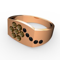 Gardenia Çiçek Yüzük - Siyah zirkon ve dumanlı kuvars 14 ayar rose altın yüzük #1xyykv5