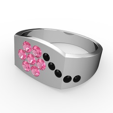 Gardenia Çiçek Yüzük - Siyah zirkon ve pembe kuvars 925 ayar gümüş yüzük #1y35cor