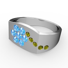 Gardenia Çiçek Yüzük - Peridot ve akuamarin 8 ayar beyaz altın yüzük #1yj4kc6