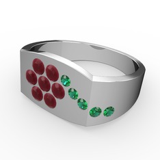 Yeşil kuvars ve kök yakut 8 ayar beyaz altın yüzük