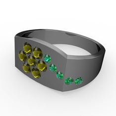 Gardenia Çiçek Yüzük - Yeşil kuvars ve peridot 925 ayar siyah rodyum kaplama gümüş yüzük #1yubm9x