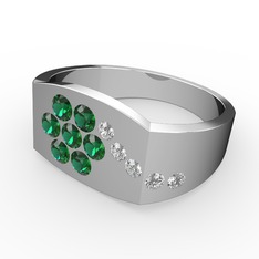 Swarovski ve yeşil kuvars 18 ayar beyaz altın yüzük