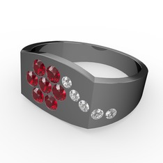 Gardenia Çiçek Yüzük - Swarovski ve garnet 925 ayar siyah rodyum kaplama gümüş yüzük #3eqozp