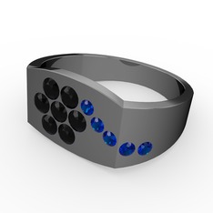 Lab safir ve siyah zirkon 925 ayar siyah rodyum kaplama gümüş yüzük