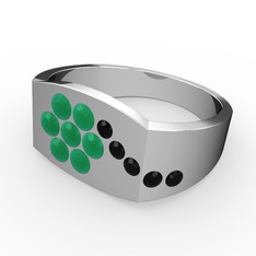 Gardenia Çiçek Yüzük - Siyah zirkon ve kök zümrüt 18 ayar beyaz altın yüzük #4cgu2z