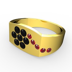 Gardenia Çiçek Yüzük - Garnet ve siyah zirkon 8 ayar altın yüzük #4kdea4