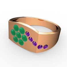 Gardenia Çiçek Yüzük - Ametist ve kök zümrüt 8 ayar rose altın yüzük #54bpvg