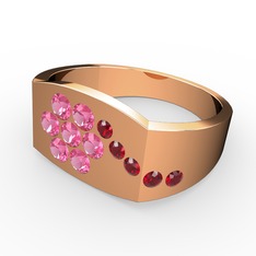 Gardenia Çiçek Yüzük - Garnet ve pembe kuvars 18 ayar rose altın yüzük #61m2ur