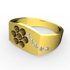 Beyaz zirkon ve dumanlı kuvars 14 ayar altın yüzük