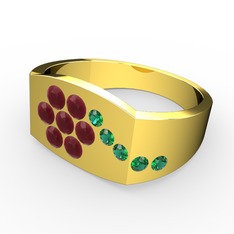 Gardenia Çiçek Yüzük - Yeşil kuvars ve kök yakut 18 ayar altın yüzük #67hkyz